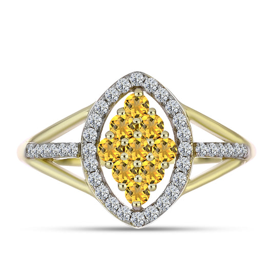 Pozlacené Stříbro 925/1000 - Prsten s Koňakovým Křemenem a Bílým Topazem - Karátové číslo: 0.52. přibližná hmotnost: 2.7 gramů