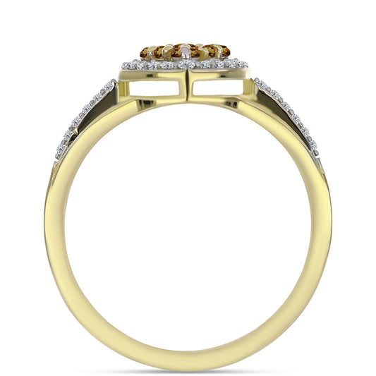 Pozlacené Stříbro 925/1000 - Prsten s Koňakovým Křemenem a Bílým Topazem - Karátové číslo: 0.52. přibližná hmotnost: 2.7 gramů