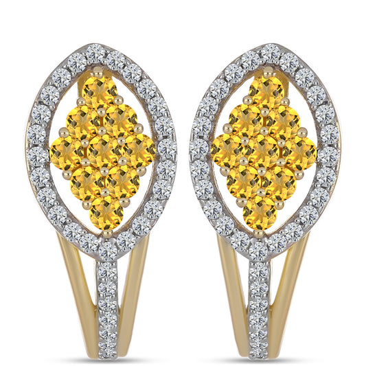 Pozlacené Stříbro 925/1000 - Náušnice s Koňakovým Křemenem a Bílým Topazem - Karátové číslo: 1. přibližná hmotnost: 5.1 gramů