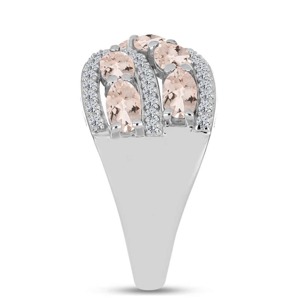 Stříbro 925/1000 - Prsten s Morganitem z Gozarehu a Bílým Topazem - Karátové číslo: 2.47. přibližná hmotnost: 5.42 gramů