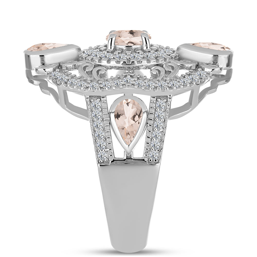 Stříbro 925/1000 - Prsten s Morganitem z Gozarehu a Bílým Topazem - Karátové číslo: 1.77. přibližná hmotnost: 5.67 gramů