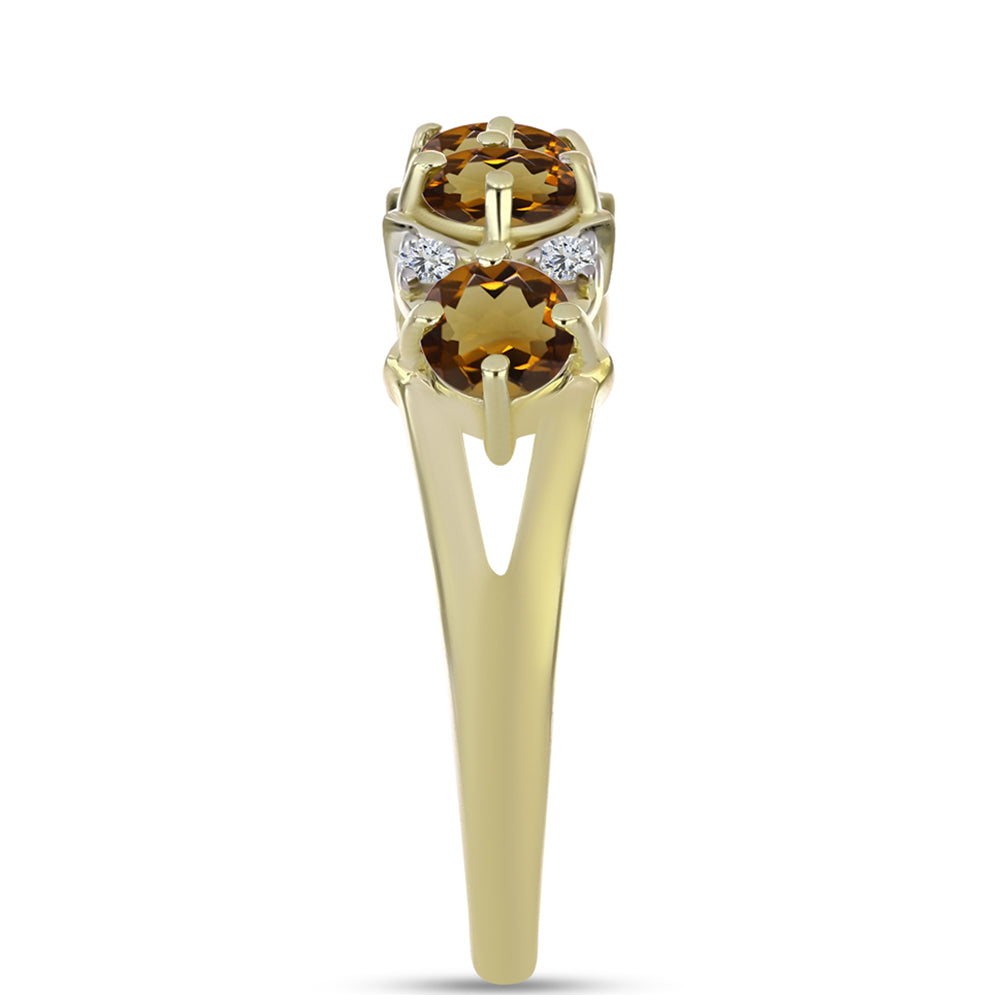 Pozlacené Stříbro 925/1000 - Prsten s Koňakovým Křemenem a Bílým Topazem - Karátové číslo: 1.1. přibližná hmotnost: 2.52 gramů
