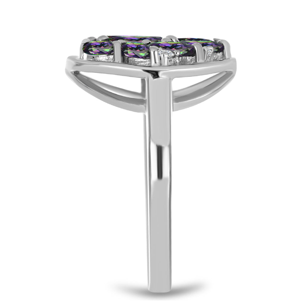 Stříbro 925/1000 - Prsten s Brazilským Mystickým Zeleným Křemenem a Bílým Topazem - Karátové číslo: 1.21. přibližná hmotnost: 3.71 gramů