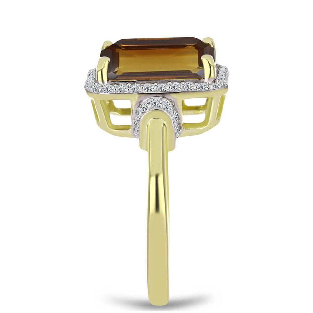 Pozlacené Stříbro 925/1000 - Prsten s Koňakovým Křemenem a Bílým Topazem - Karátové číslo: 5.63. přibližná hmotnost: 4.85 gramů