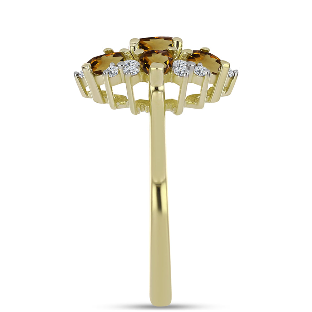 Pozlacené Stříbro 925/1000 - Prsten s Koňakovým Křemenem a Bílým Topazem - Karátové číslo: 1.63. přibližná hmotnost: 3.33 gramů