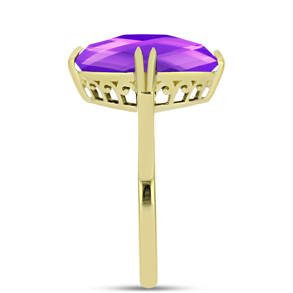 Pozlacené Stříbro 925/1000 - Prsten s Purpurovým Achátem - Karátové číslo: 7.36. přibližná hmotnost: 4.23 gramů
