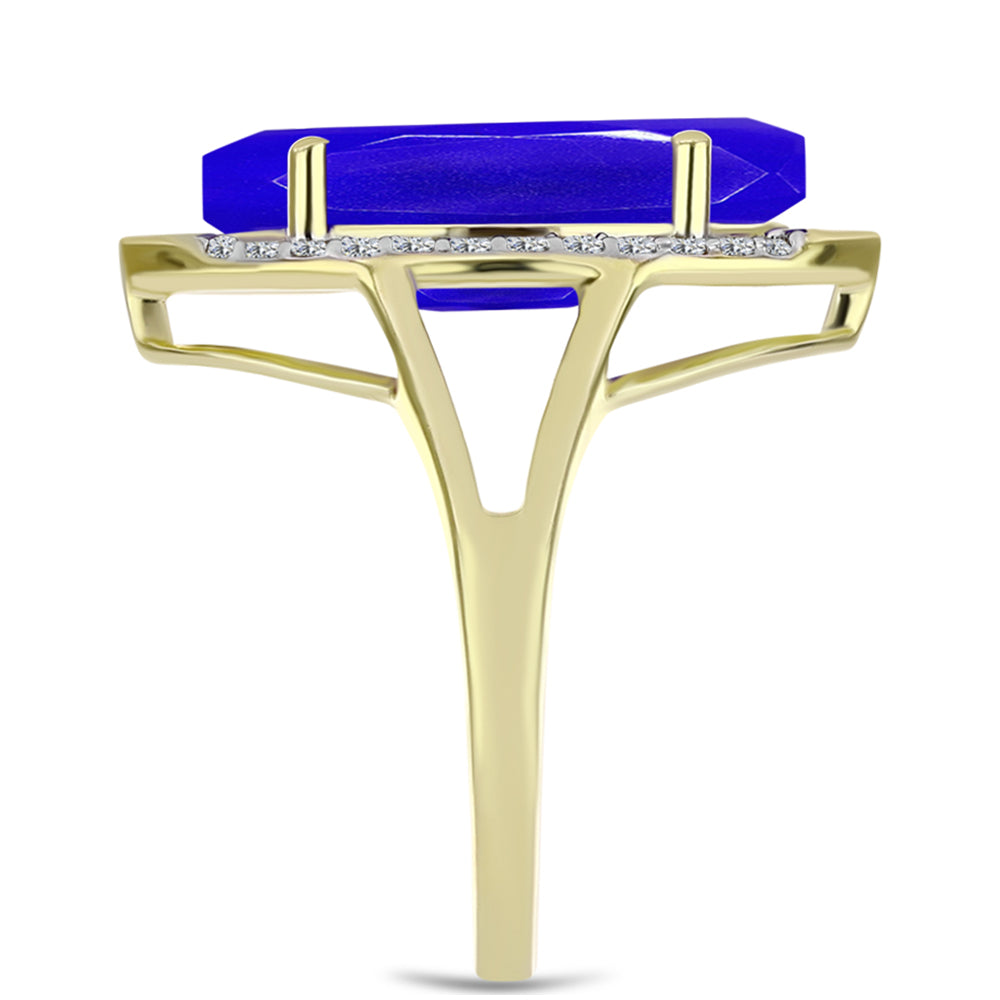 Pozlacené Stříbro 925/1000 - Prsten s Modrým Achátem a Bílým Topazem - Karátové číslo: 5.14. přibližná hmotnost: 4.34 gramů
