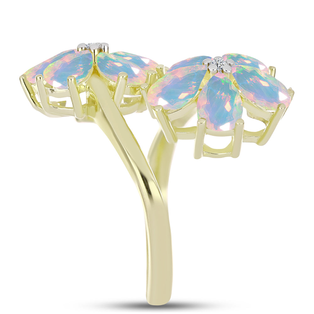Pozlacené Stříbro 925/1000 - Prsten s Welo opálem a Bílým Topazem - Karátové číslo: 2.55. přibližná hmotnost: 4.16 gramů