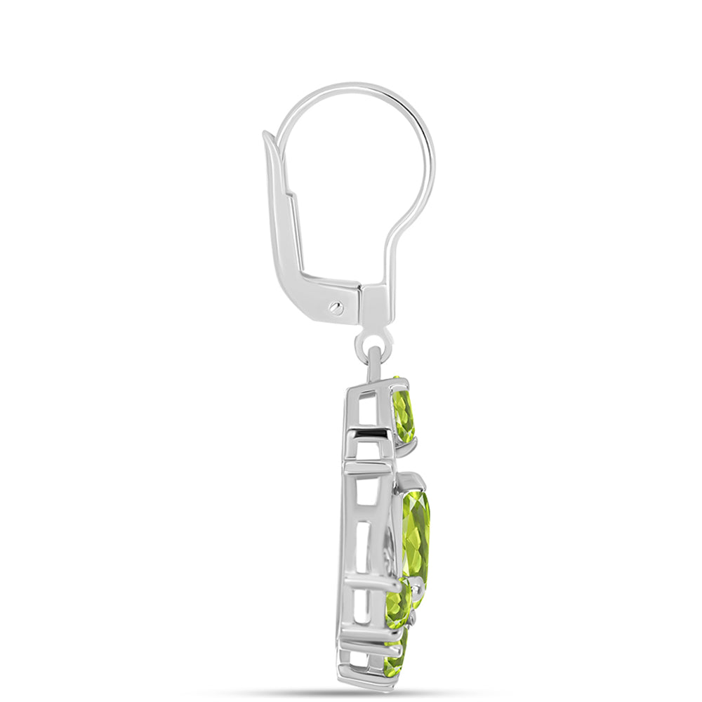 Stříbro 925/1000 - Náušnice s Čchang-pajským Peridotem - Karátové číslo: 3.49. přibližná hmotnost: 4.63 gramů