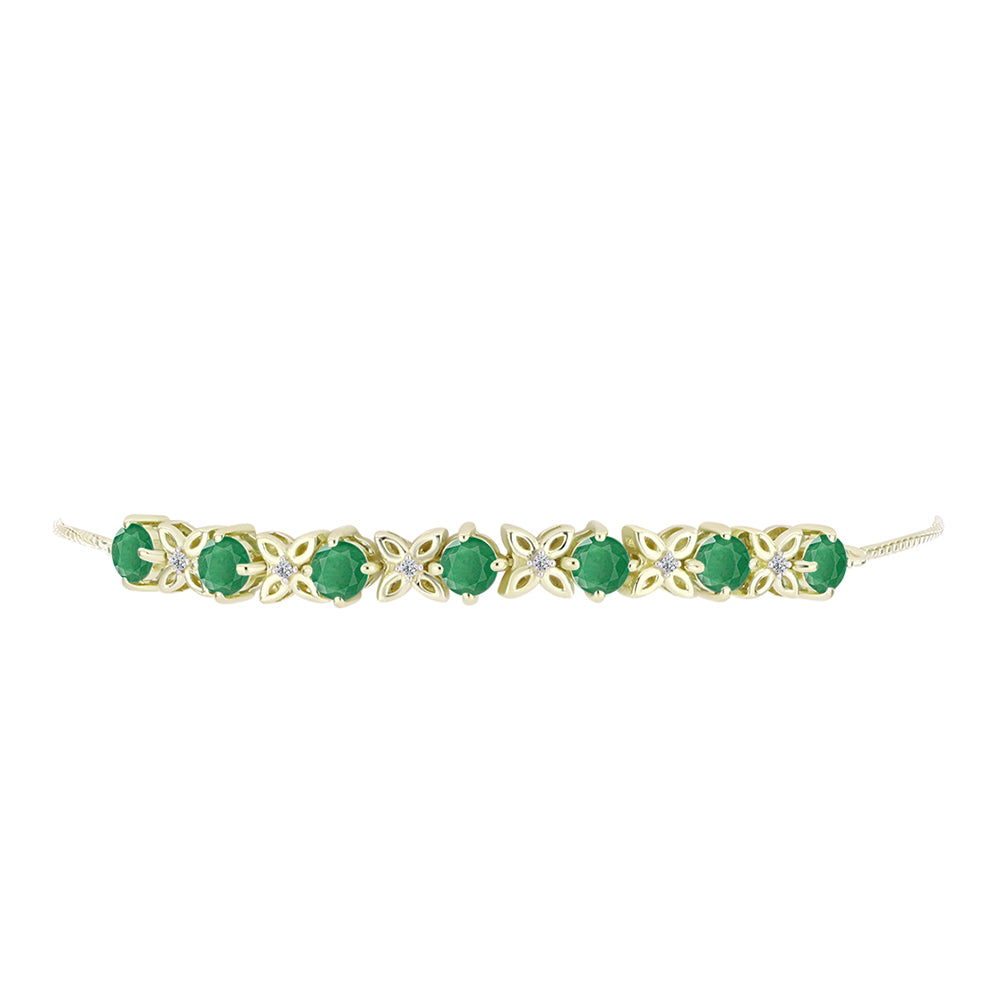 Pozlacené Stříbro 925/1000 - Náramek s Brazilským Smaragdem a Bílým Topazem - Karátové číslo: 2.49. přibližná hmotnost: 6.91 gramů
