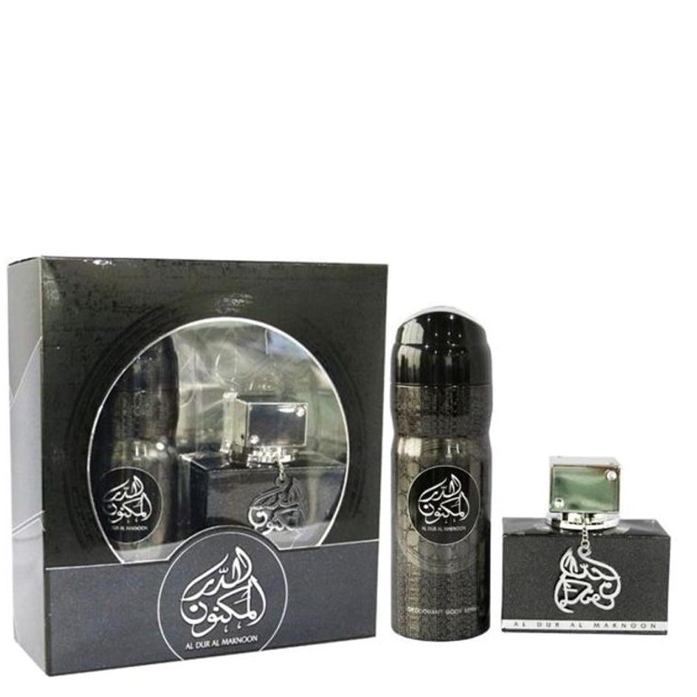 100 ml Eau de Parfum Al Dur Al Maknoon + 200 ml Deo Dárkový Set Orientální Květinová Ovocná Vůně pro Muže