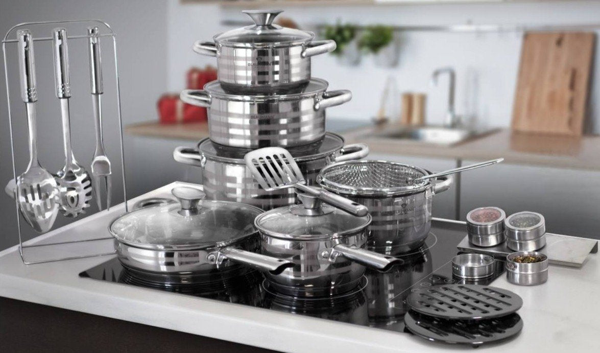 Blaumann 27dílná sada nádob z nerezové oceli se saténovým dekorativním proužkem, Gourmet Line