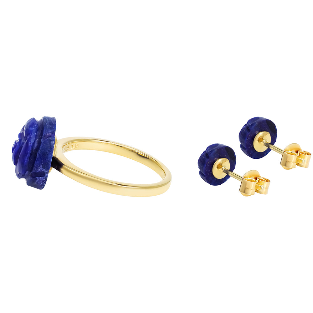 Pozlacené Stříbro 925/1000 - Sada s Lapisem Lazuli - Karátové číslo: 10.34. přibližná hmotnost: 4.84 gramů