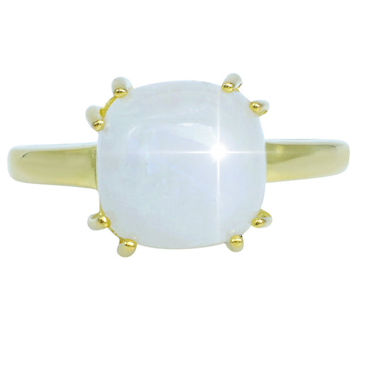 Pozlacené Stříbro 925/1000 - Prsten s Duhovým Měsíčním Kamenem - Karátové číslo: 5.41. přibližná hmotnost: 4.09 gramů