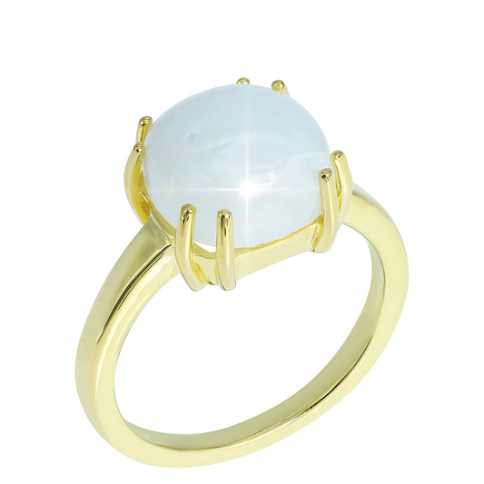 Pozlacené Stříbro 925/1000 - Prsten s Duhovým Měsíčním Kamenem - Karátové číslo: 5.41. přibližná hmotnost: 4.09 gramů