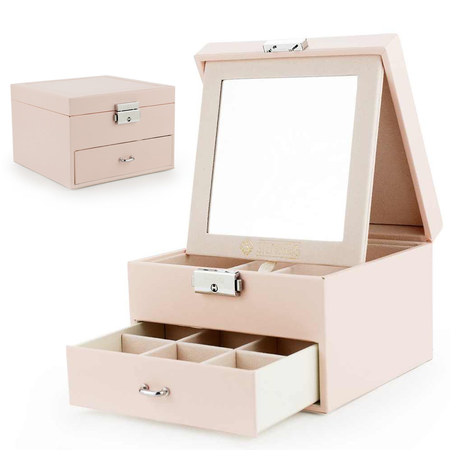 Elegantní Šperkovnice a Organizér se Zrcadlem, Růžová