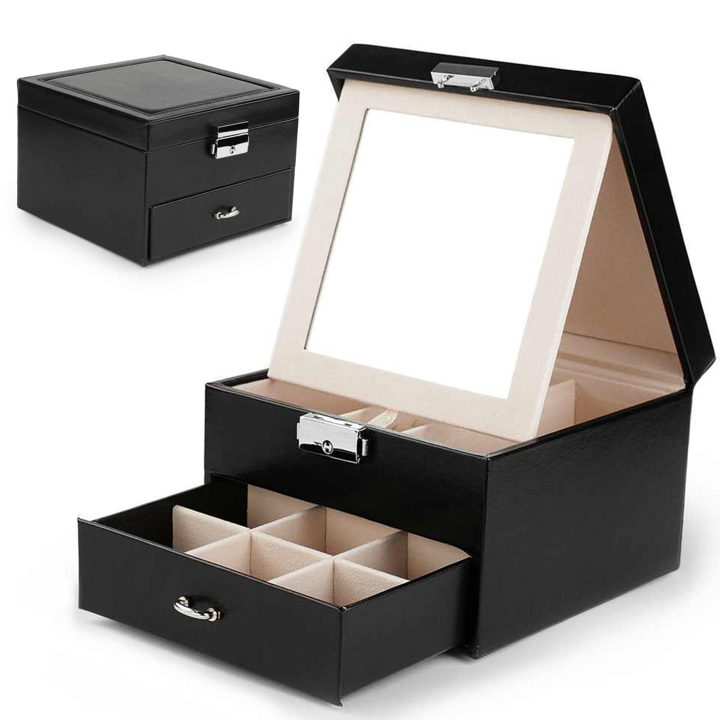 Elegantní Šperkovnice a Organizér se Zrcadlem, Černá