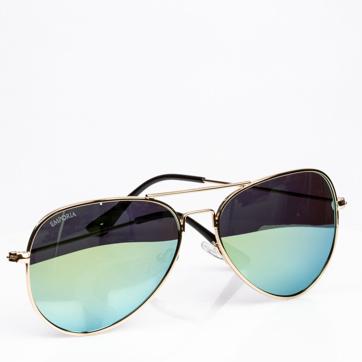 Emporia Italy - série Aviator "DŽUNGLE", polarizované sluneční brýle s pevným pouzdrem a čisticím hadříkem, žlutozelené čočky, obroučky zlaté barvy