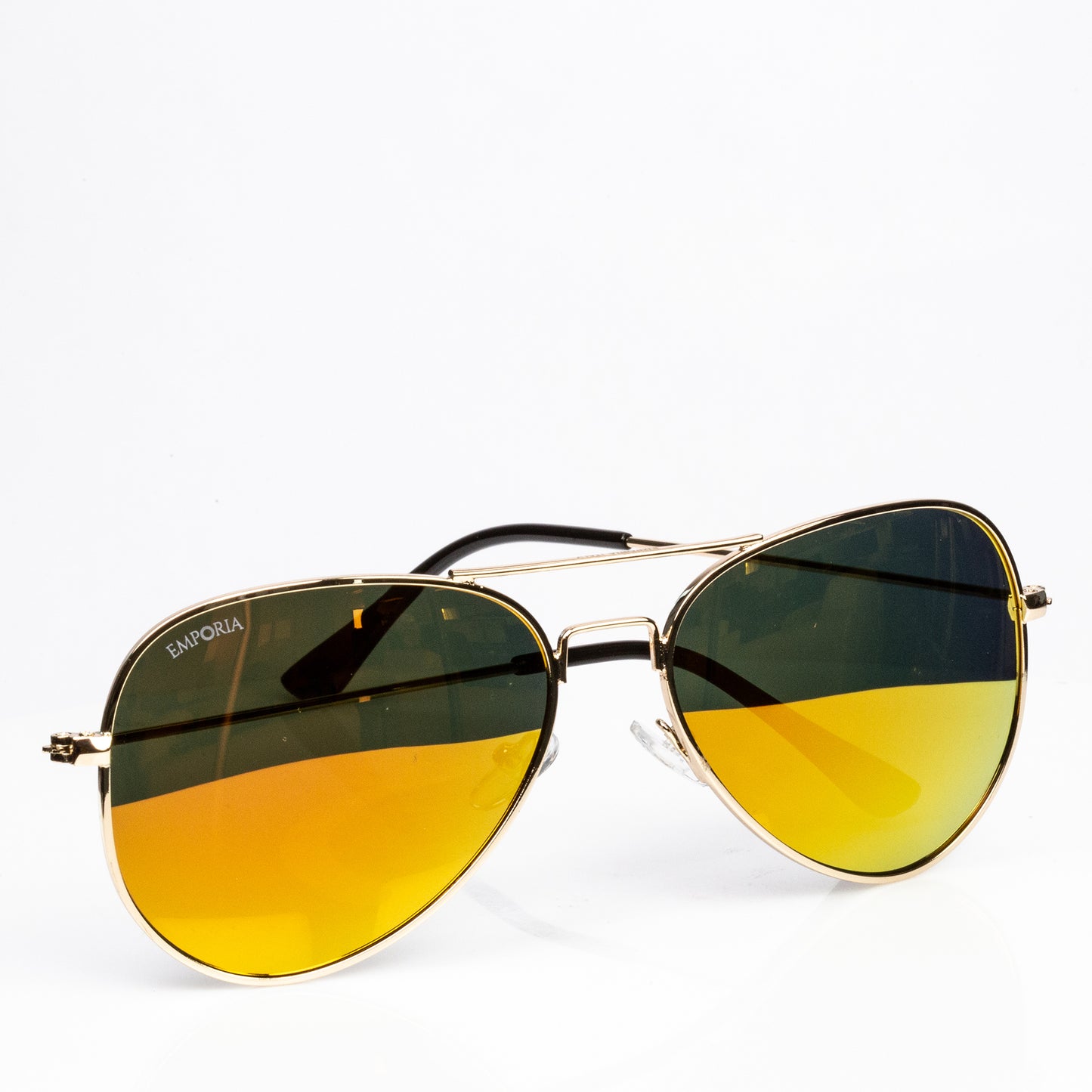 Emporia Italy - série Aviator "SLUNEČNÍ PAPRSKY", polarizované sluneční brýle s pevným pouzdrem a čisticím hadříkem, oranžové čočky, obroučky zlaté barvy