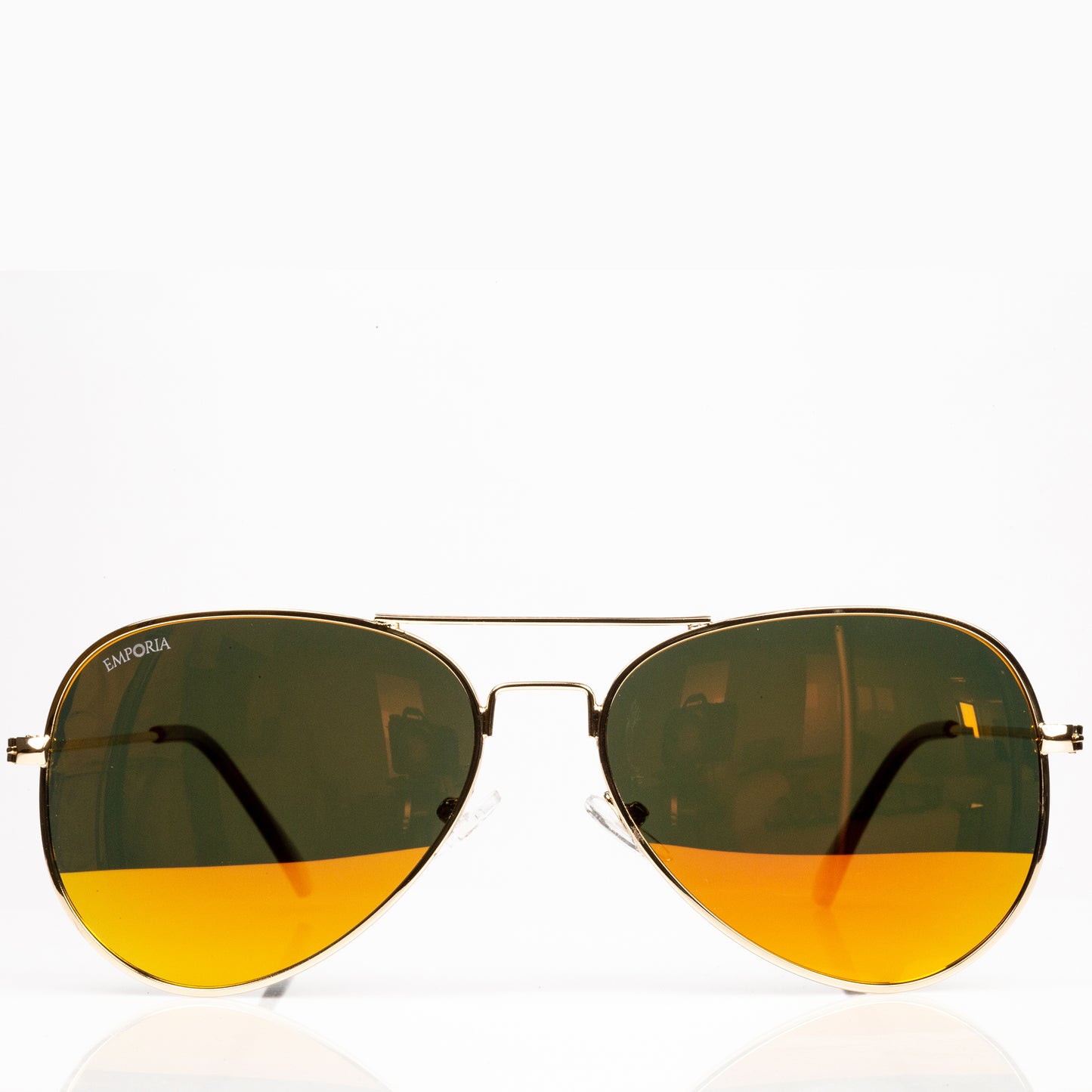 Emporia Italy - série Aviator "SLUNEČNÍ PAPRSKY", polarizované sluneční brýle s pevným pouzdrem a čisticím hadříkem, oranžové čočky, obroučky zlaté barvy