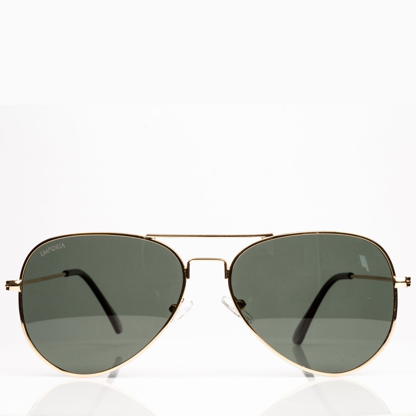 Emporia Italy - série Aviator "ORIGINÁL", polarizované sluneční brýle s pevným pouzdrem a čisticím hadříkem, tmavě zelené čočky, obroučky zlaté barvy