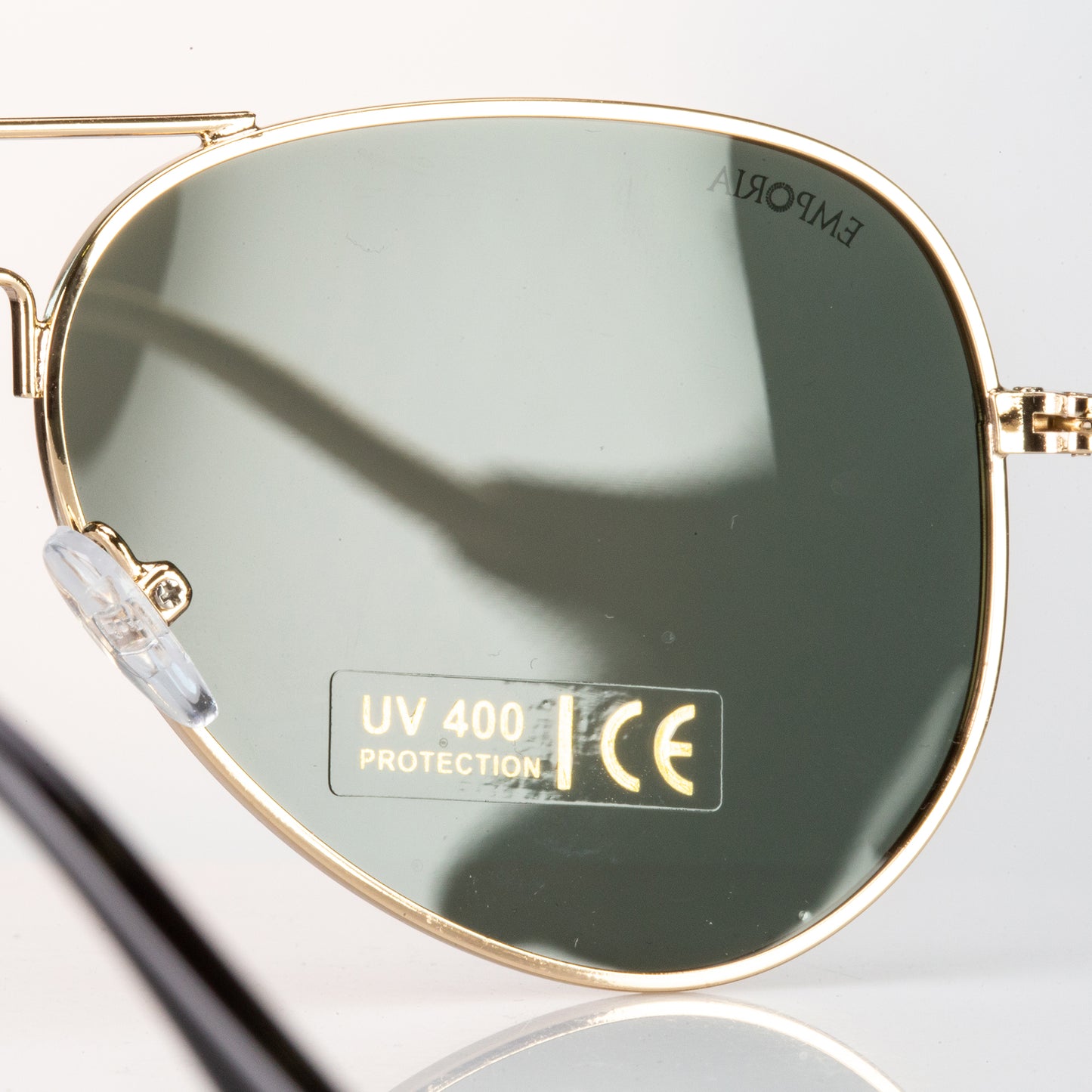 Emporia Italy - série Aviator "ORIGINÁL", polarizované sluneční brýle s pevným pouzdrem a čisticím hadříkem, tmavě zelené čočky, obroučky zlaté barvy