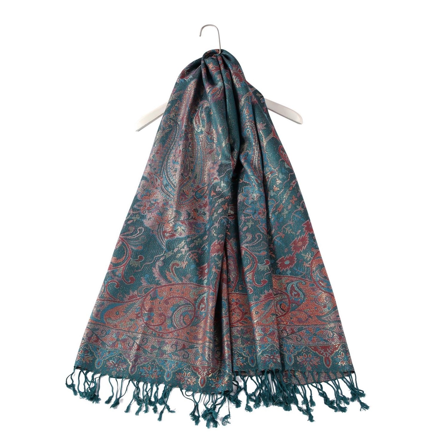 Šála-šátek ze 100% Pravého Pashmina Kašmíru, 70 cm x 180 cm, Zelenomodrá