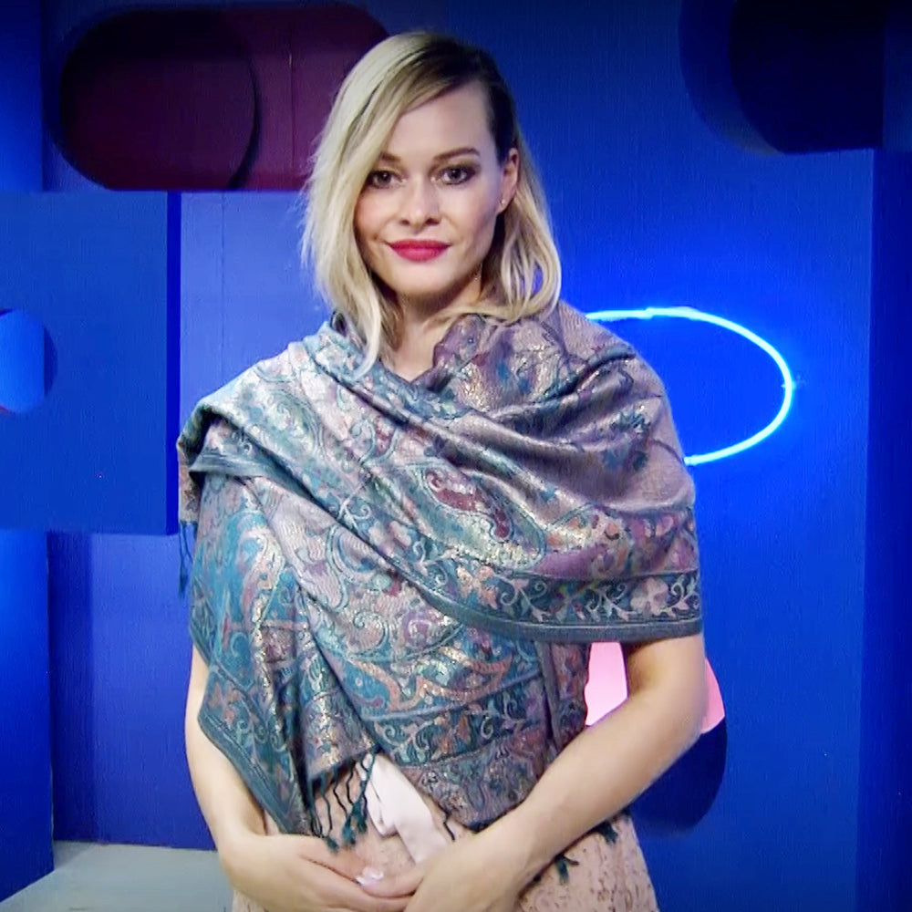 Šála-šátek ze 100% Pravého Pashmina Kašmíru, 70 cm x 180 cm, Zelenomodrá