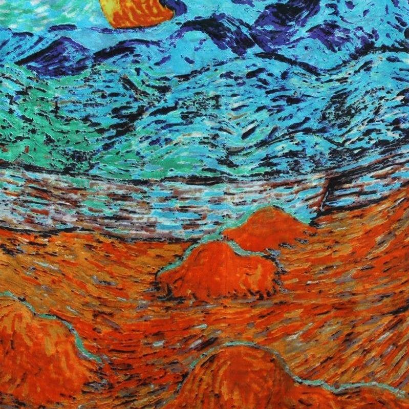 Šála-šátek ze 100% Pravého Hedvábí, 90 cm x 180 cm, vzor Západ Slunce
