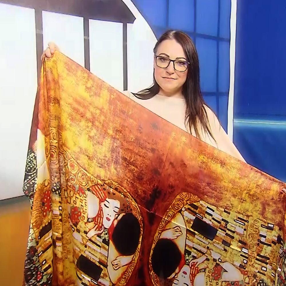 100% Hedvábná Šála, 90 cm x 180 cm, Klimt Polibek