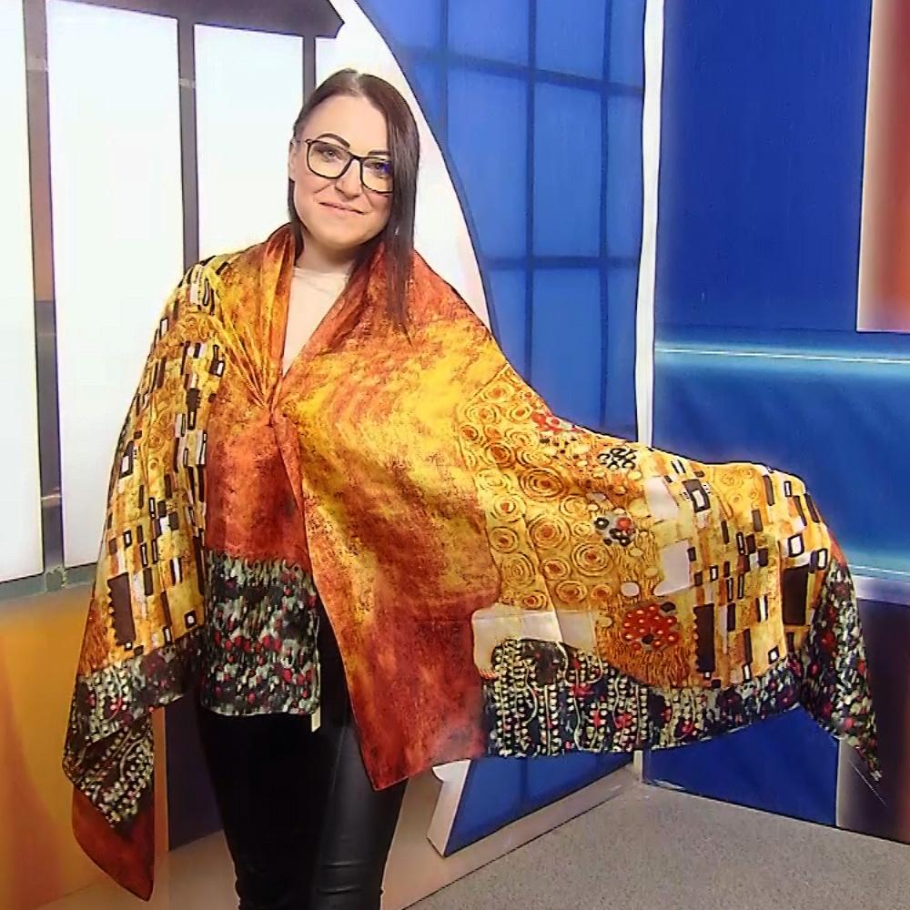 100% Hedvábná Šála, 90 cm x 180 cm, Klimt Polibek