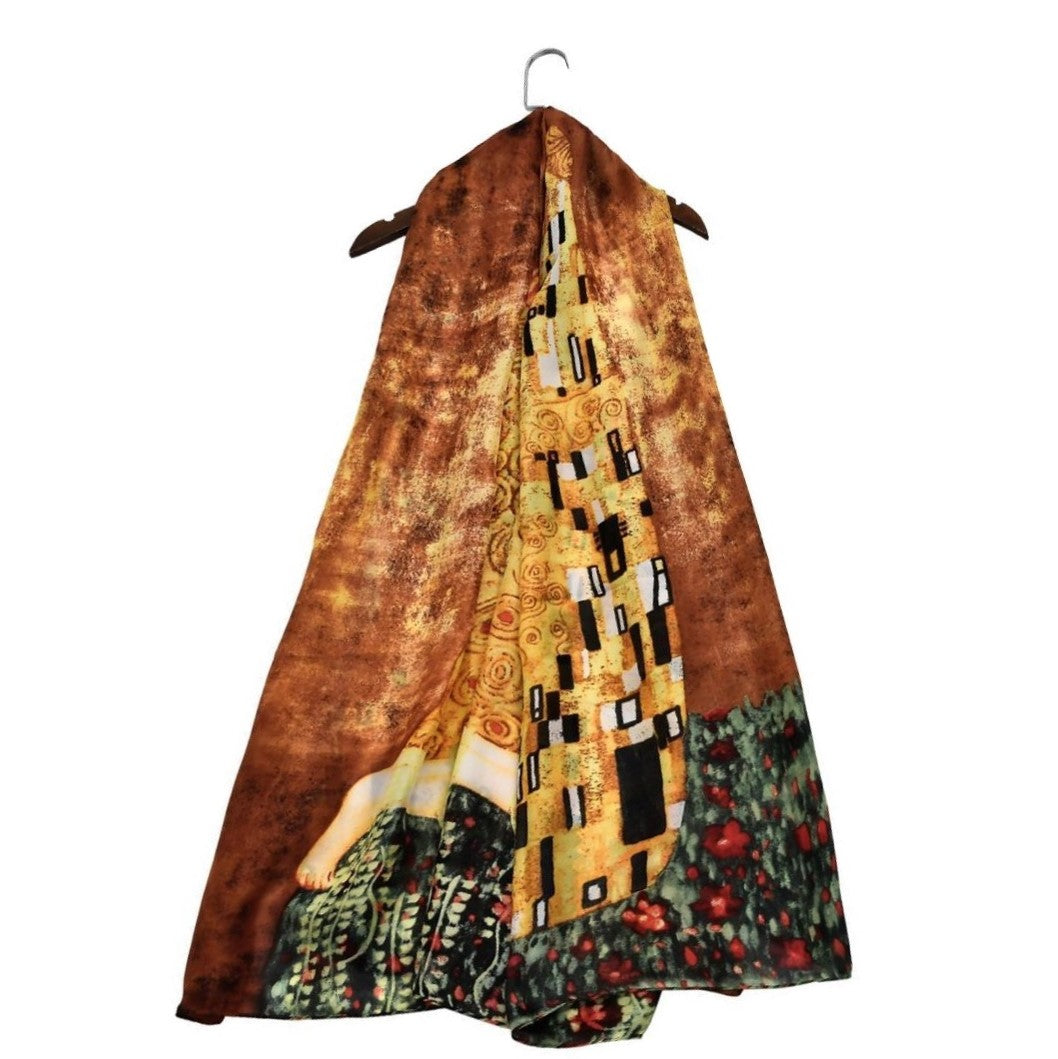 100% Hedvábná Šála, 90 cm x 180 cm, Klimt Polibek