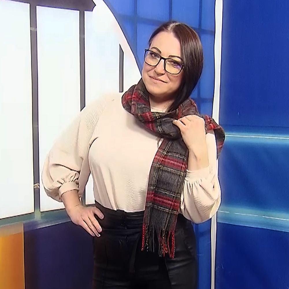 Šála ze 100% Pravé Vlny, 30 cm x 165 cm, Vínový a šedozelený vzor