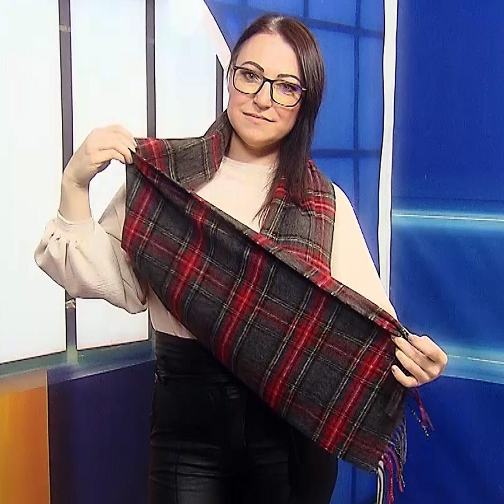Šála ze 100% Pravé Vlny, 30 cm x 165 cm, Vínový a šedozelený vzor