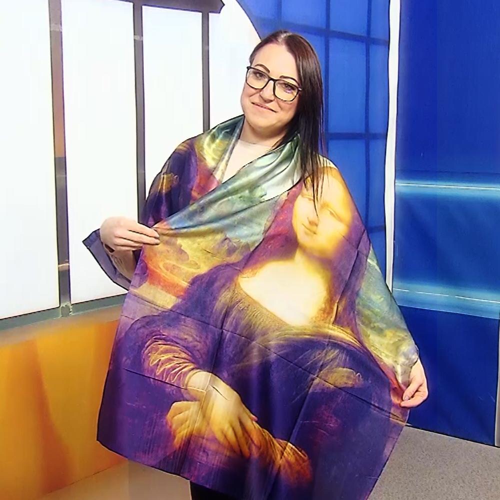 Hedvábná Šála-šátek, 70 cm x 180 cm, Leonardo Da Vinci - Mona Lisa