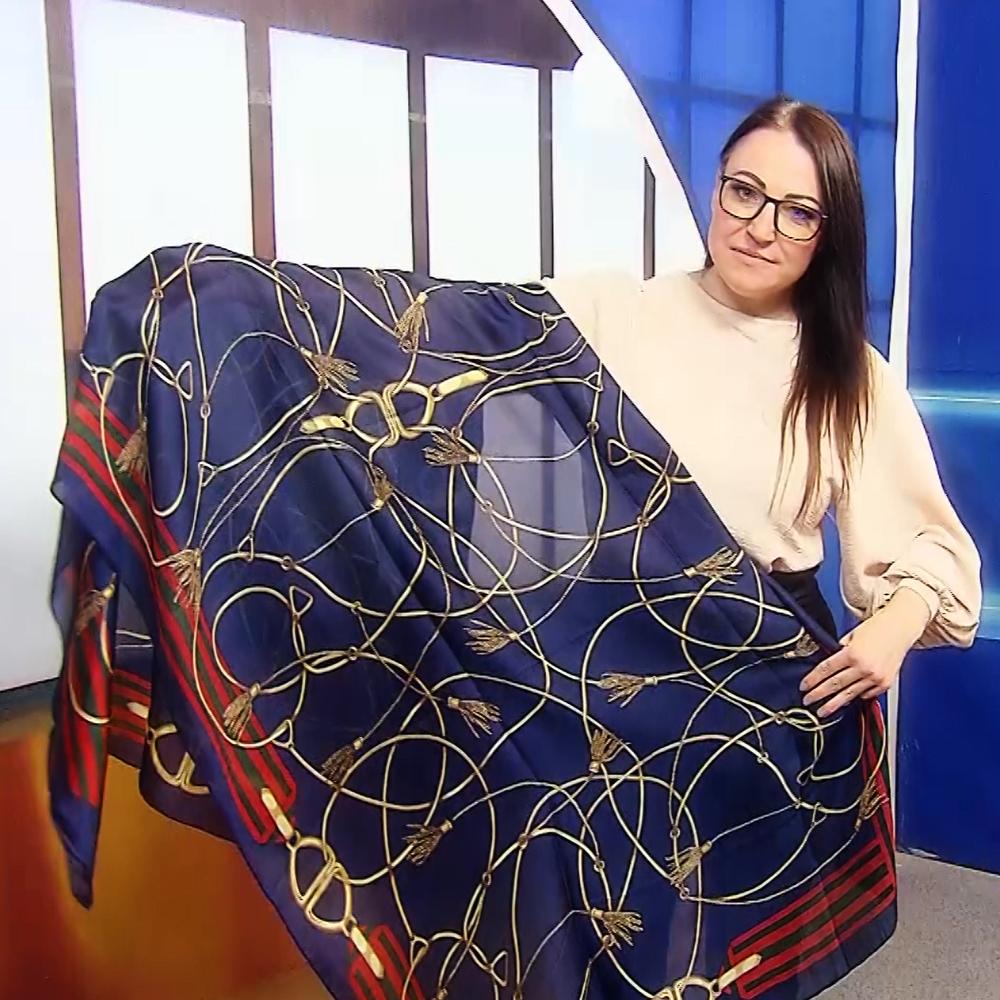 Šála-šátek ze 100% Pravého Hedvábí, 90 cm x 180 cm, Námořnická modrá