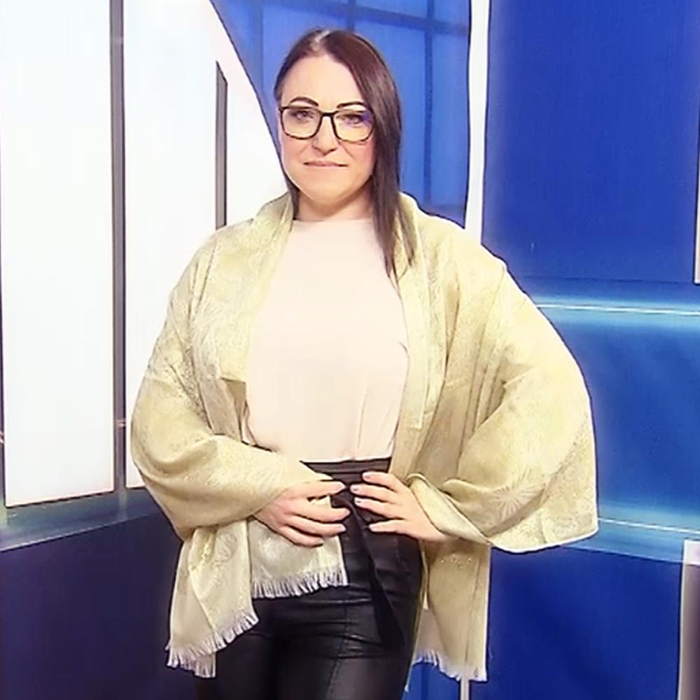 Lesklá zlatá Šála-šátek se vzorem motýlů, 70 cm x 180 cm