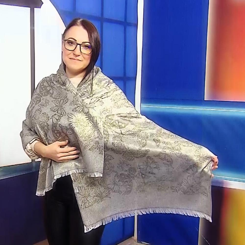 Lesklá černá Šála-šátek se vzorem motýlů, 70 cm x 180 cm