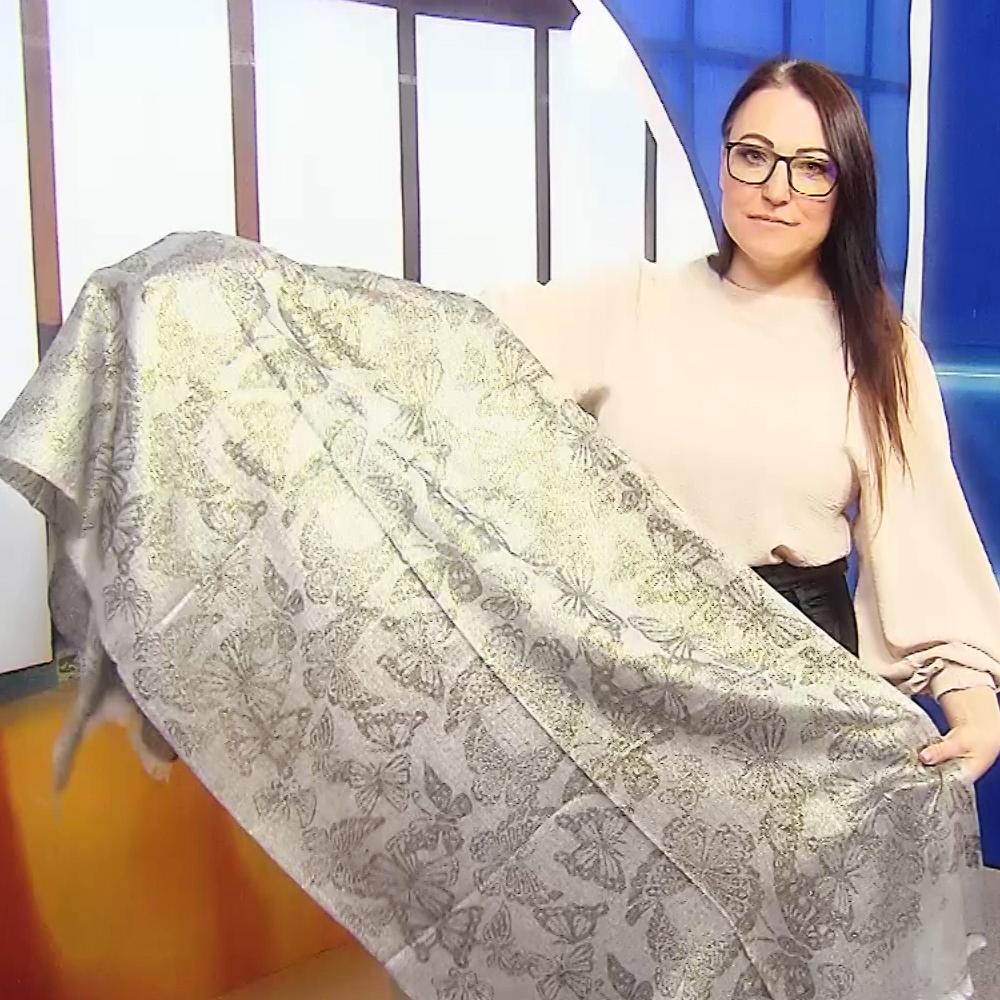 Lesklá černá Šála-šátek se vzorem motýlů, 70 cm x 180 cm