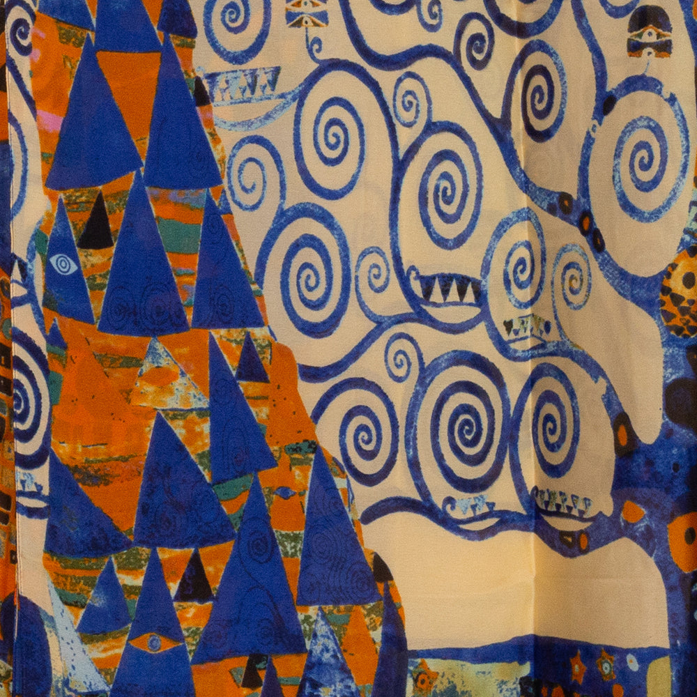 100% Hedvábná Šála, 90 cm x 180 cm, Klimtův Impresionistický Strom Života