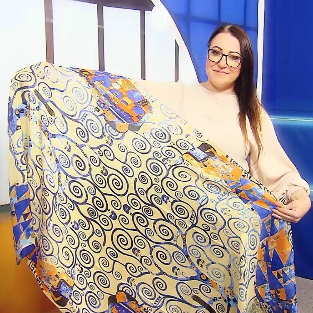 100% Hedvábná Šála, 90 cm x 180 cm, Klimtův Impresionistický Strom Života