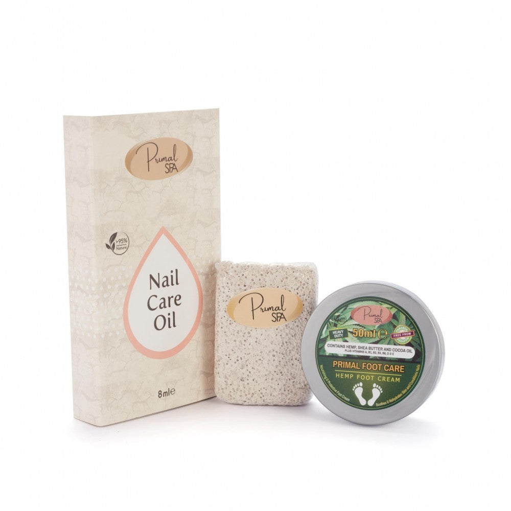 Prémiový Balíček Péče o Chodidla 100% z Přírodních Ingrediencí - Krém, Olej na Nehty a Brusný kámen