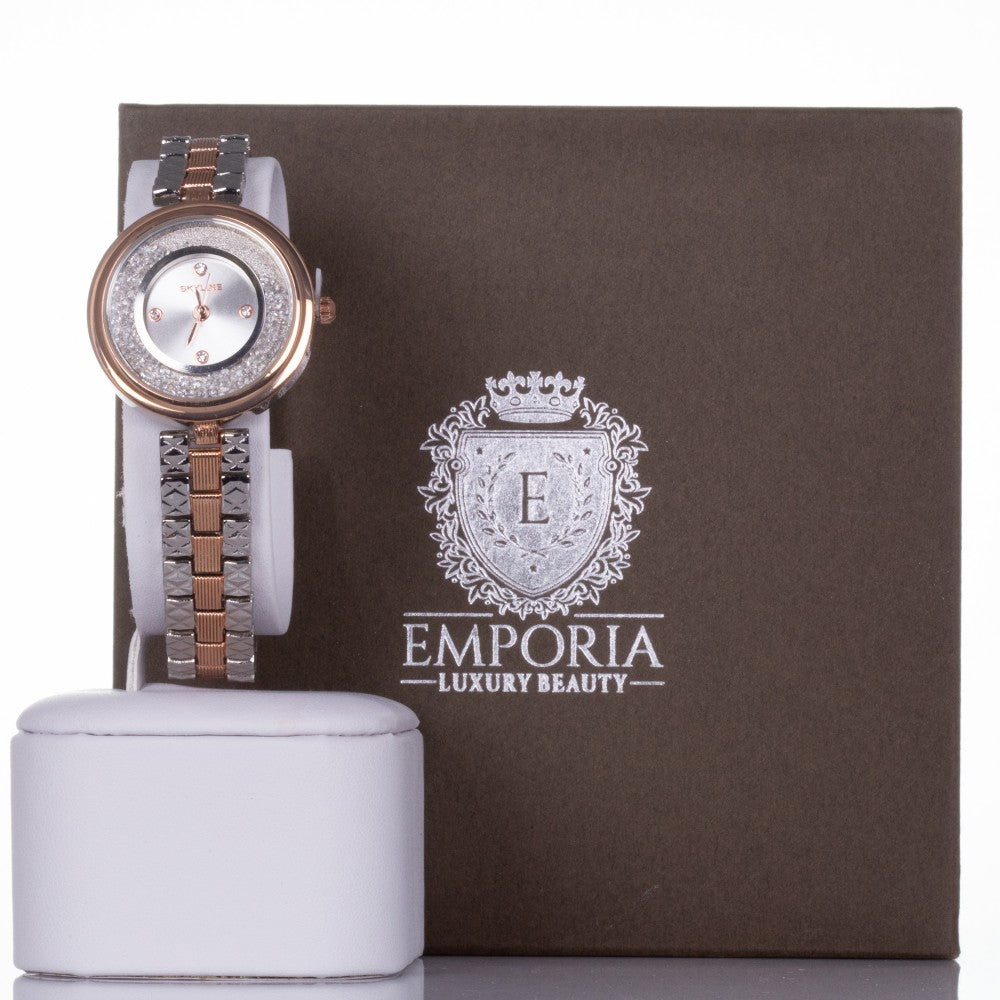ROSE GOLD AND SILVER, woman alloy SKYLINE watch with quartz crystals with Gift box, 19 cm