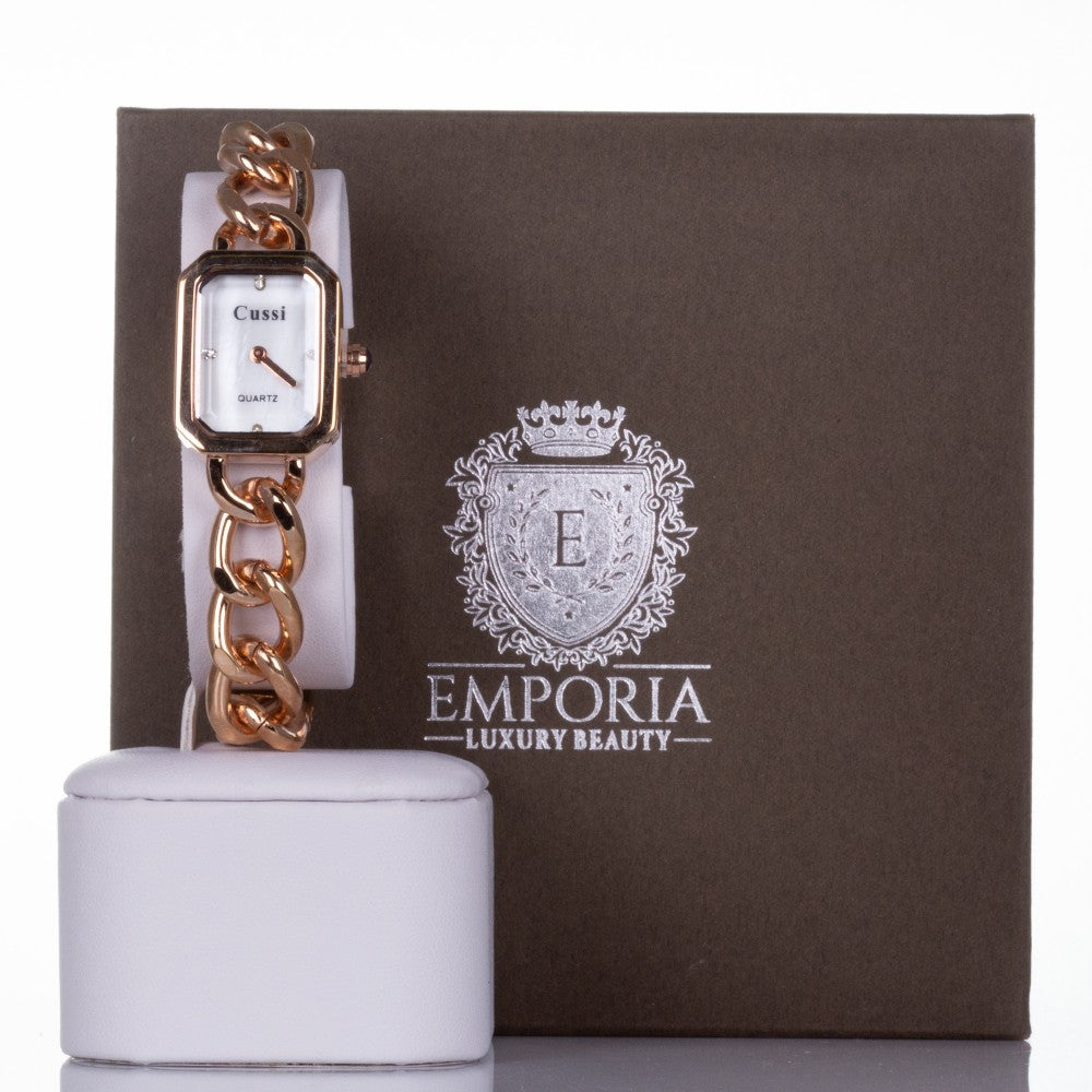 ROSE GOLD, woman alloy CUSSI watch with chain strap and 4 quartz crystals with Gift box, 18 cm