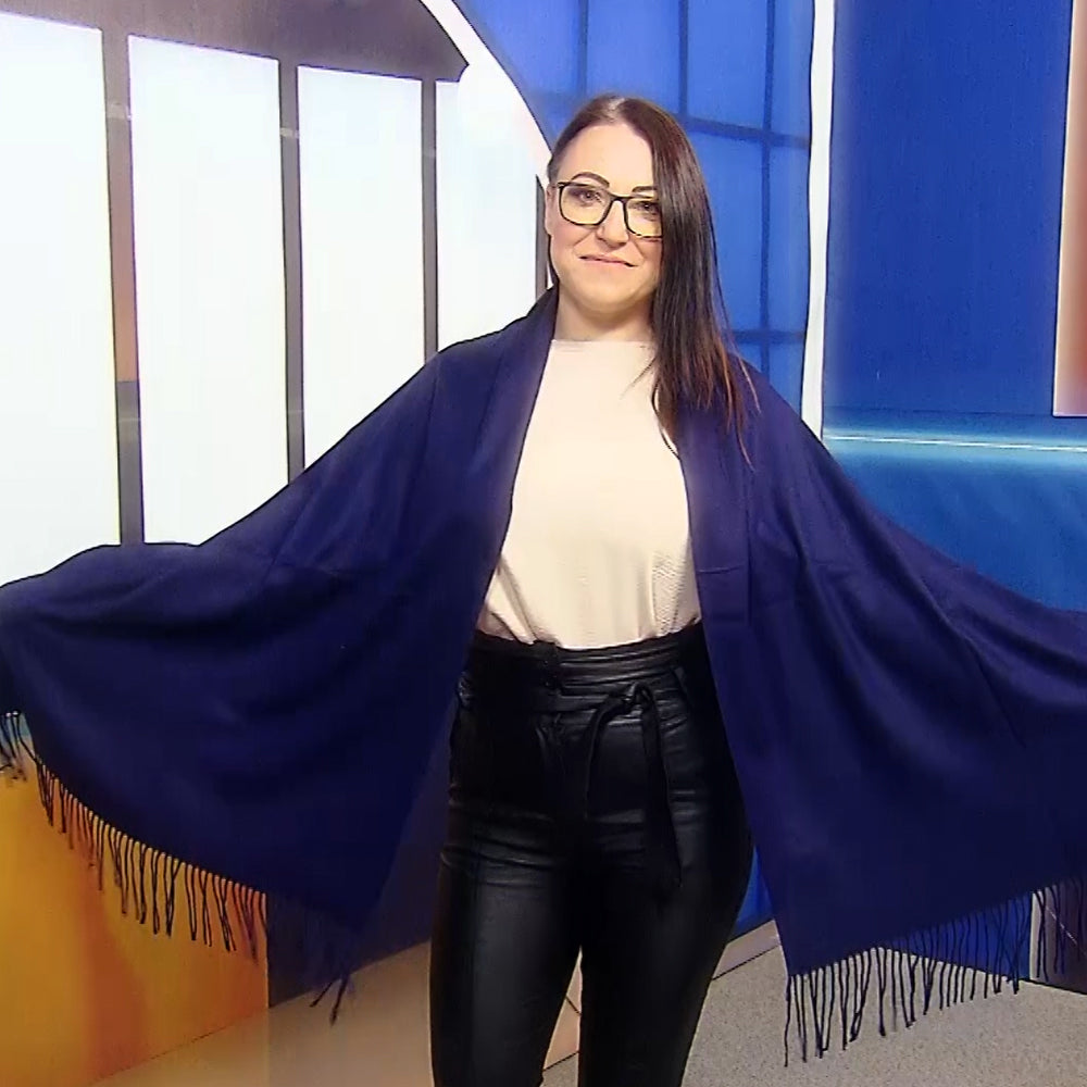 Šála-šátek ze 100% Pravého Pashmina Kašmíru, 70 cm x 170 cm, Námořnická modrá