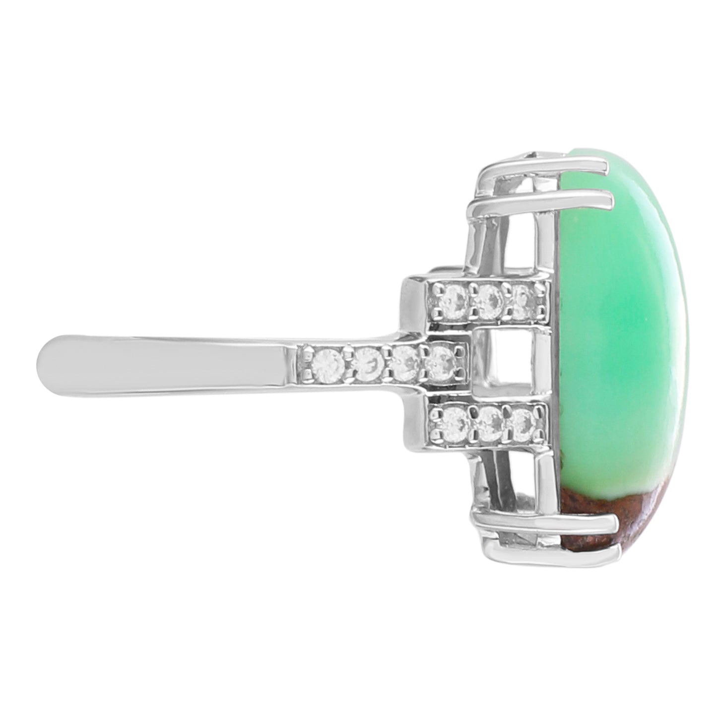 Stříbrný Prsten s Mátovým Chrysoprasem a Přírodním Zirkonem