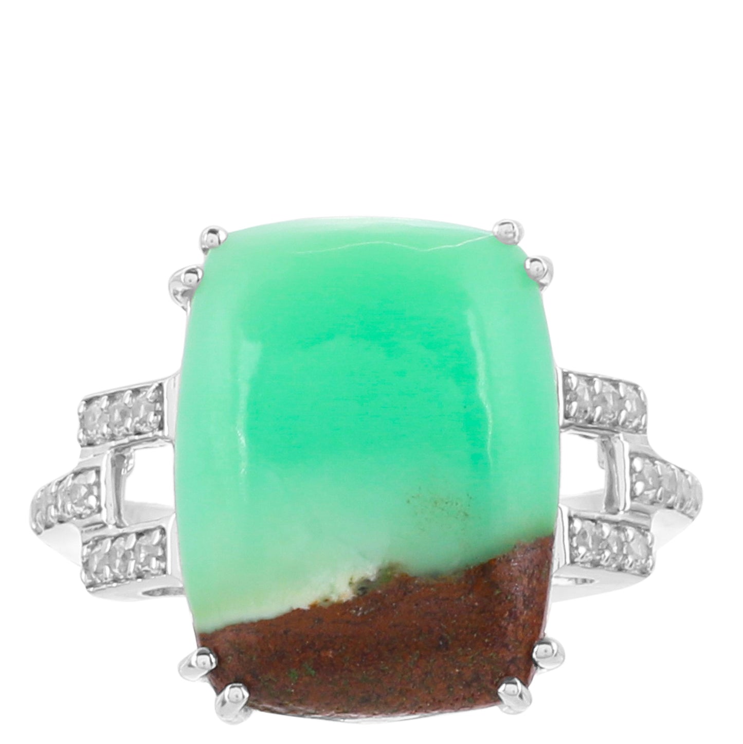 Stříbrný Prsten s Mátovým Chrysoprasem a Přírodním Zirkonem