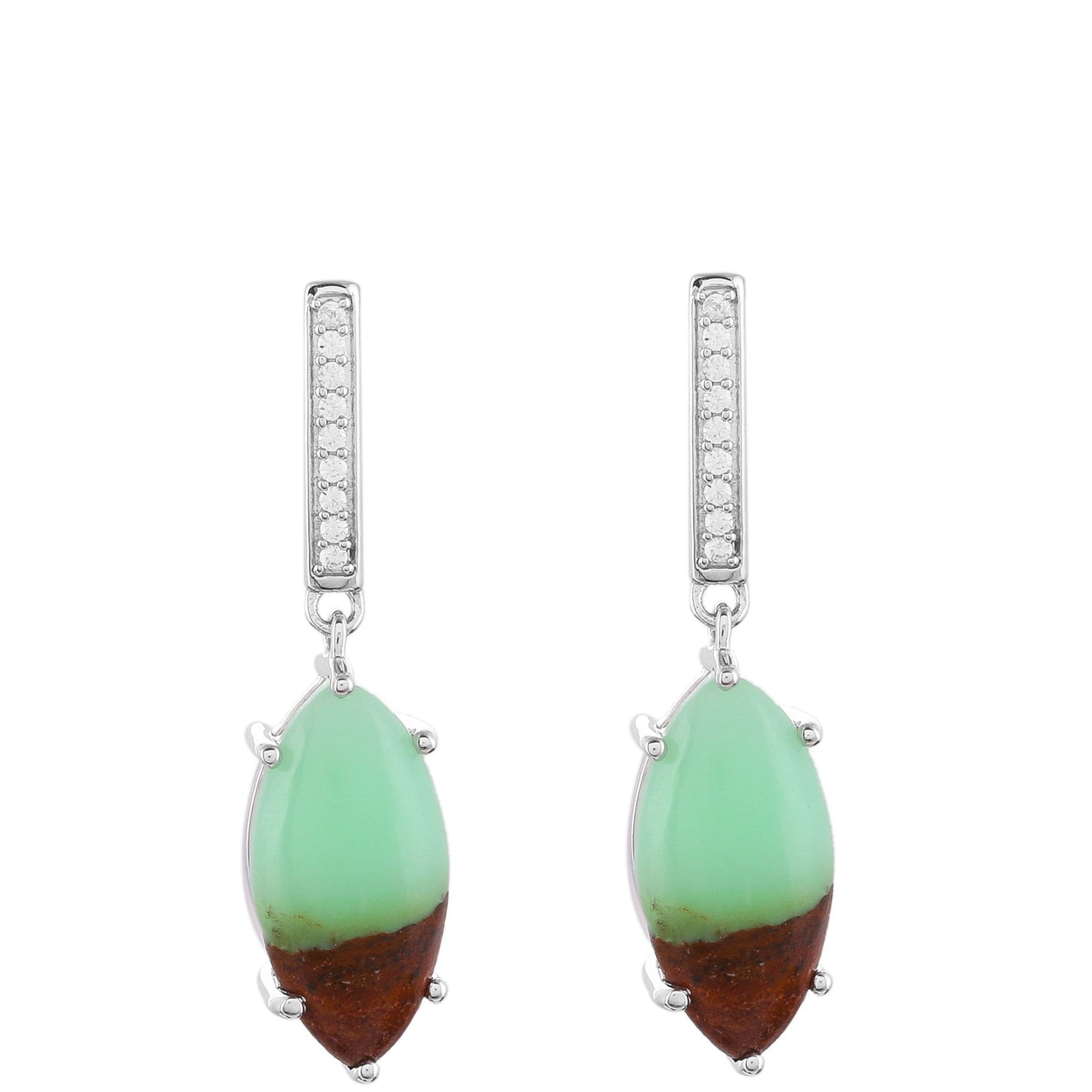 Stříbrné Náušnice s Mátovým Chrysoprasem a Přírodním Zirkonem