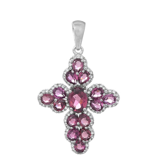 Stříbro 925/1000 - Přívěsek s Rhodolitovým Granátem - Karátové číslo: 4.98. přibližná hmotnost: 3.5 gramů