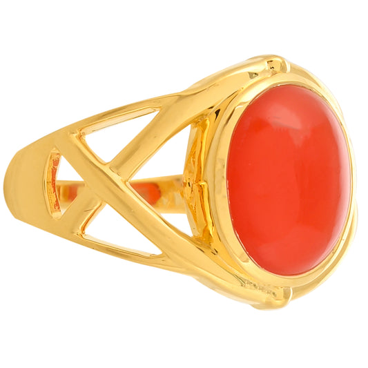 Pozlacené Stříbro 925/1000 - Prsten s Karneolem - Karátové číslo: 4.52. přibližná hmotnost: 5.94 gramů